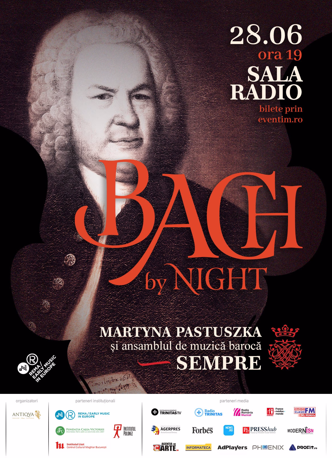 AfisBachONLINEsponsori BACH by NIGHT – Muzica lui Bach sub clar de stele, la finalul Stagiunii de Muzică Veche București